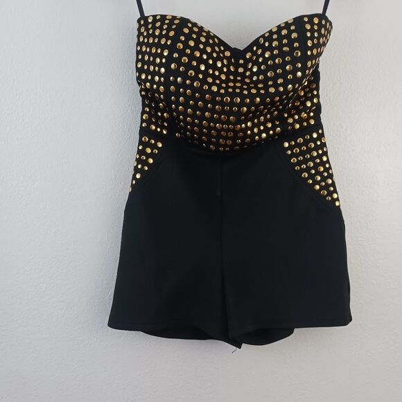 2B bebe women’s black gold studded strapless romper size XS - Picture 1 of 6